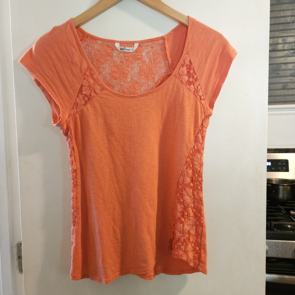 Coral T-shirt with Lace Details